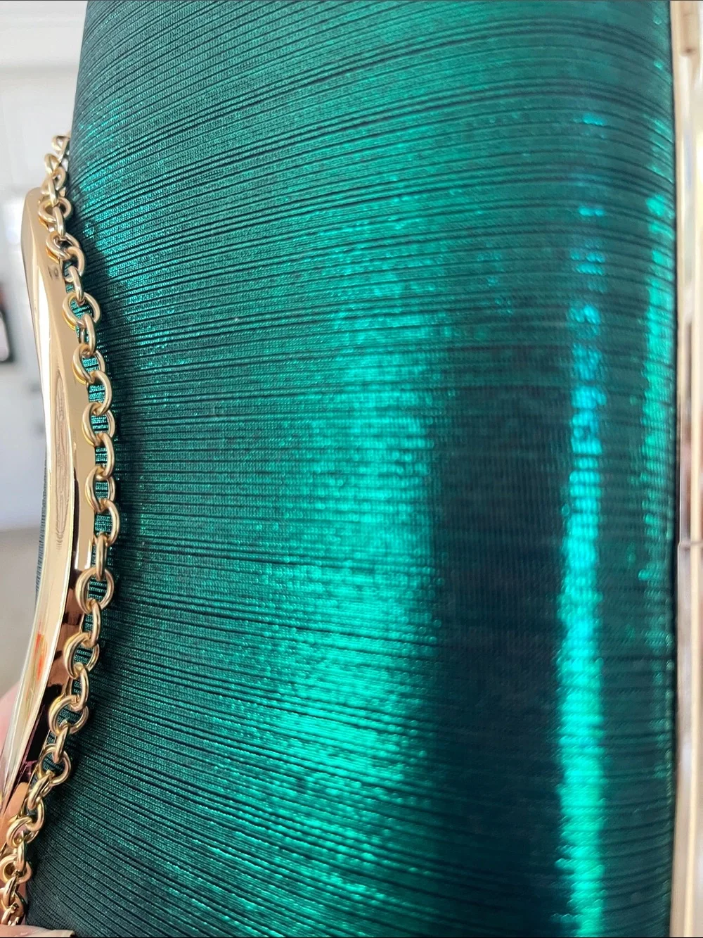 Elegant emerald green Satin Evening Clutch with Gold Handle